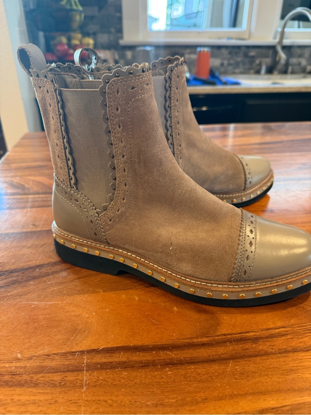 Free People Women’s Taupe Suede Chelsea Boot with Studded Sole